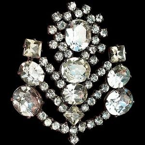 Art Deco, Large Sterling Silver Rhinestone Paste